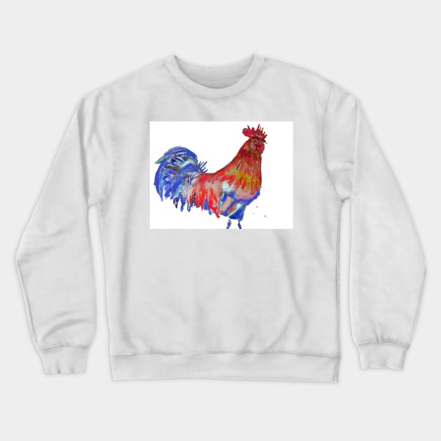 Rooster Watercolor Painting Crewneck Sweatshirt by SarahRajkotwala